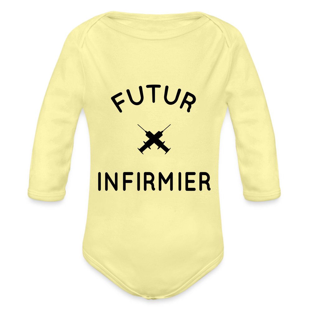 Body Bébé bio manches longues - Futur infirmier - jaune délavé