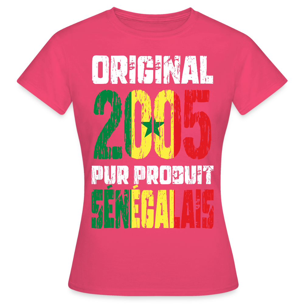 T-shirt Femme - Anniversaire 20 Ans - Original 2005 - Pur produit Sénégalais - rose azalée