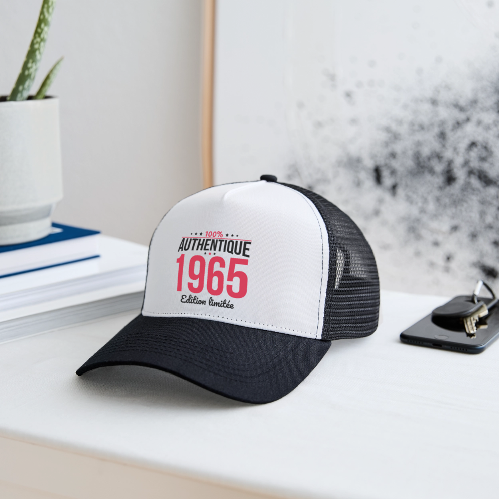 Casquette Trucker - Anniversaire 60 Ans - 100% Authentique 1965 - blanc/noir