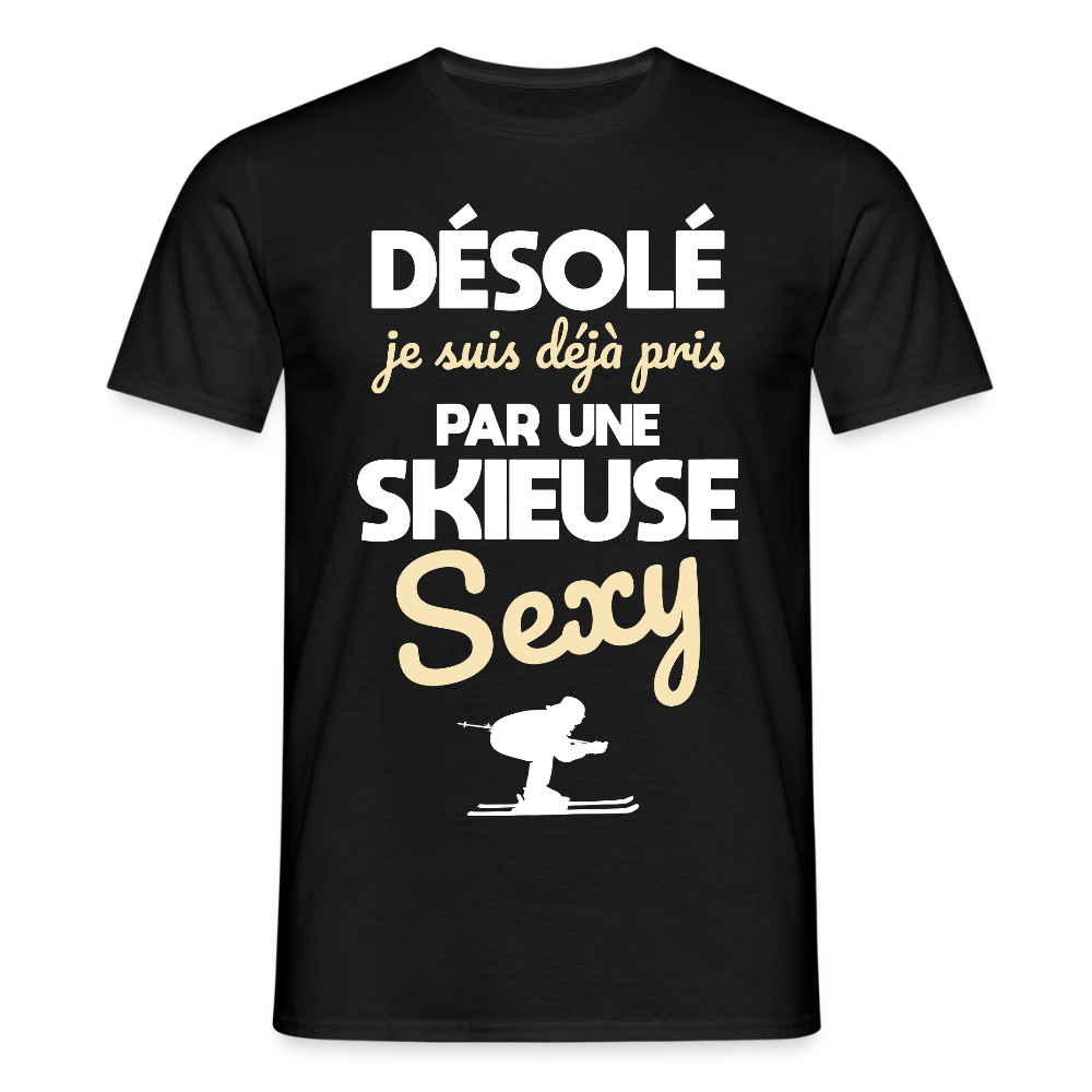 T-shirt Homme - Je suis pris par une skieuse sexy - noir