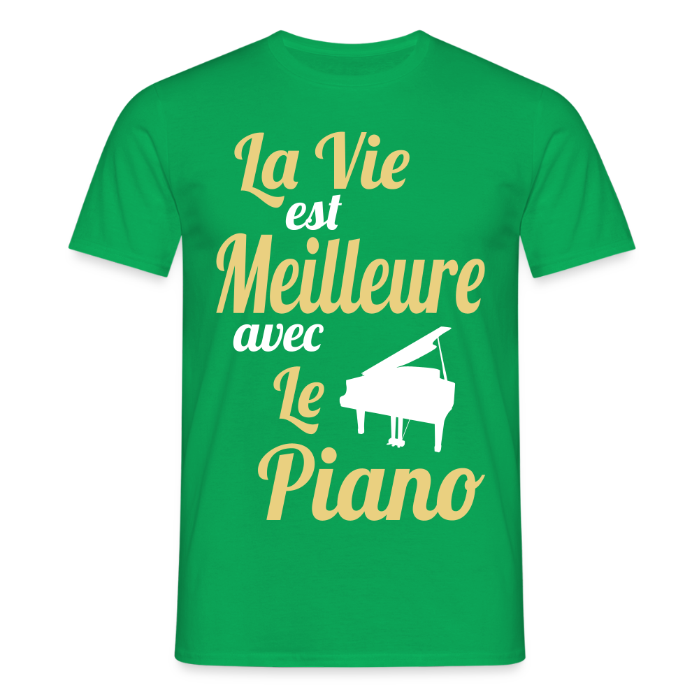 T-shirt Homme - La vie est meilleure avec le piano - vert