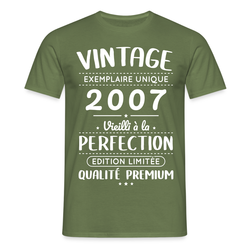 T-shirt Homme - Anniversaire 18 Ans - Vintage 2007 - vert militaire