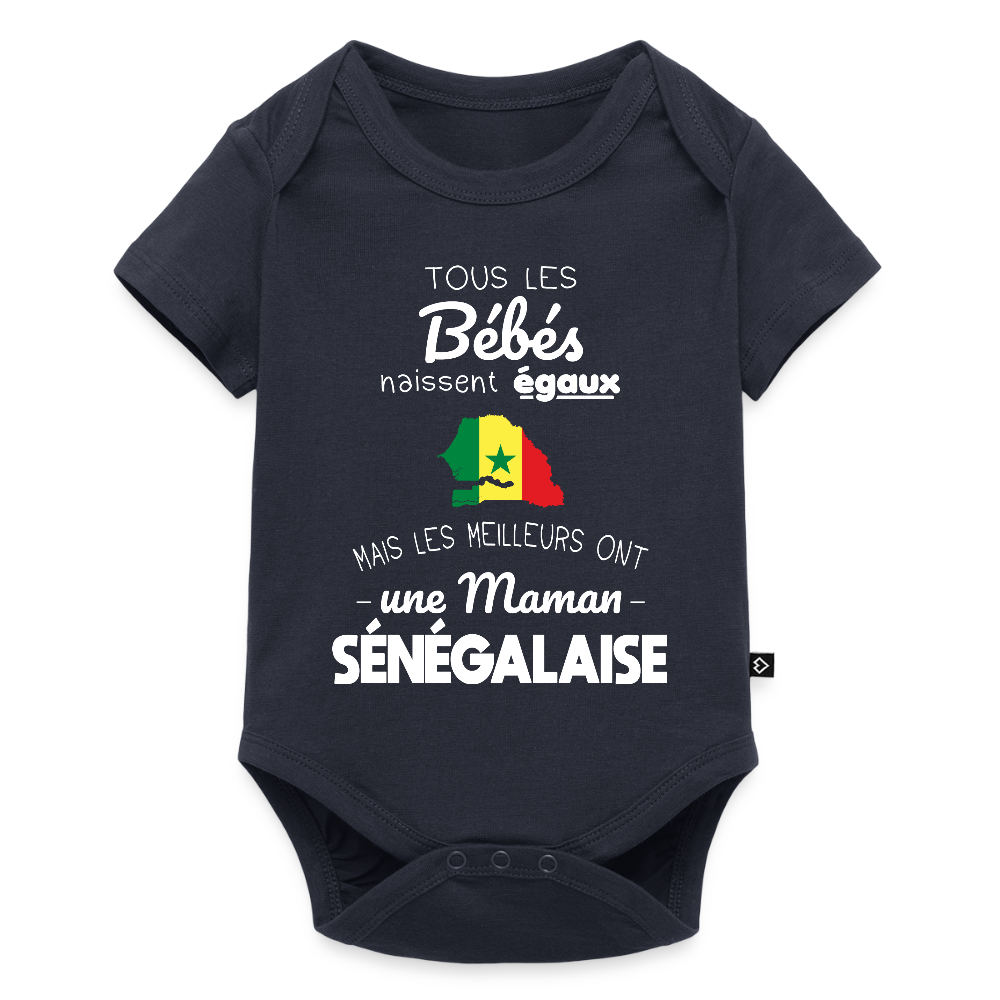 Body Bébé bio manches courtes - Les Meilleurs Ont Une Maman Sénégalaise - bleu marine