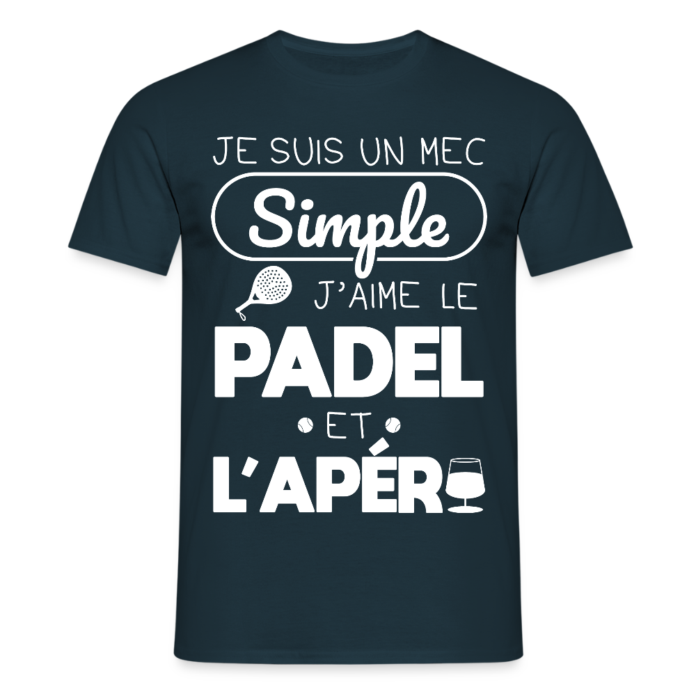 T-shirt Homme - Mec Simple j'aime le Padel et L'apéro - marine