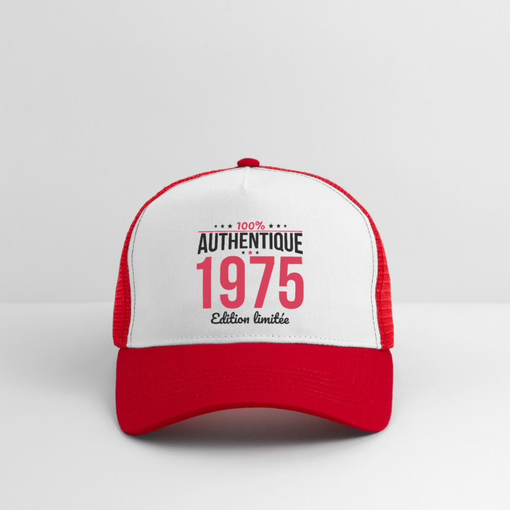 Casquette Trucker - Anniversaire 50 Ans - 100% Authentique 1975 - blanc/rouge