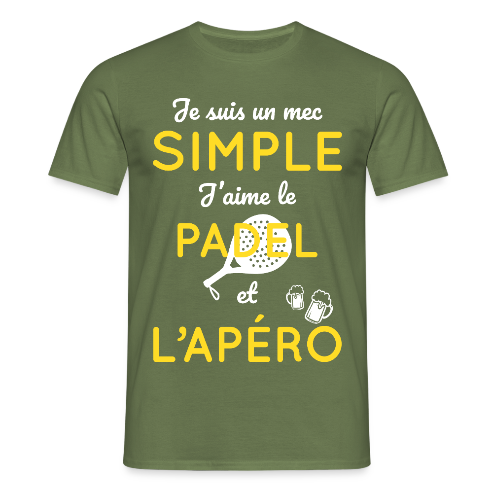 T-shirt Homme - Mec simple J'aime le Padel et L'apéro - vert militaire
