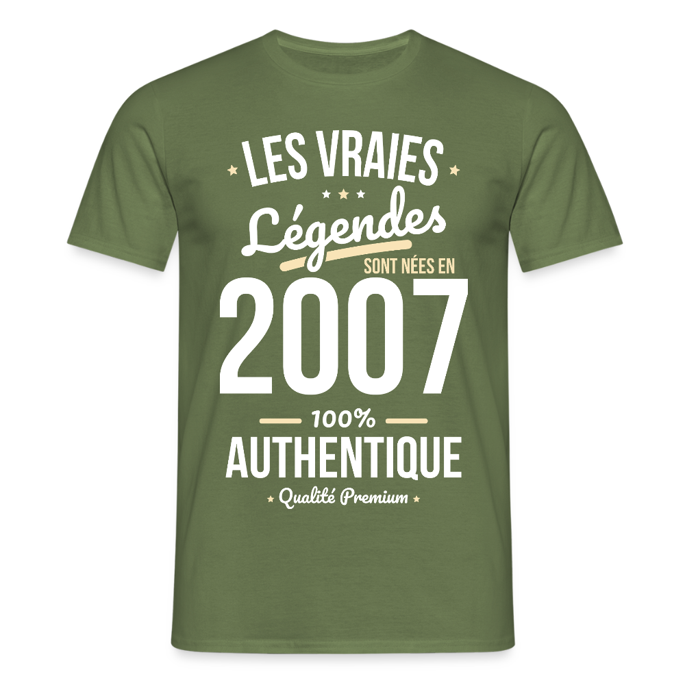 T-shirt Homme - Anniversaire 18 Ans - Les vraies Légendes sont nées en 2007 - vert militaire