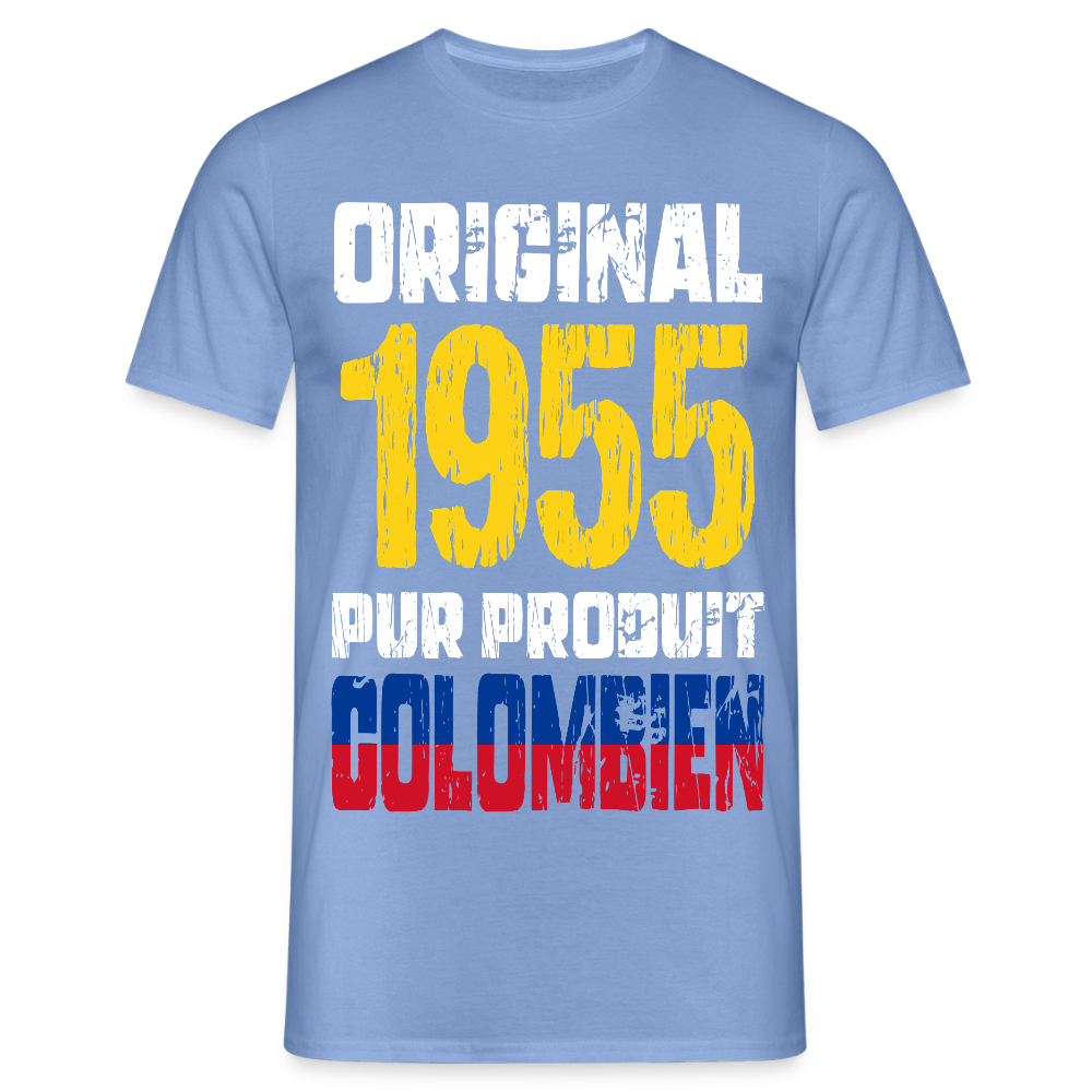 T-shirt Homme - Anniversaire 70 Ans - Original 1955 - Pur produit Colombien - carolina blue