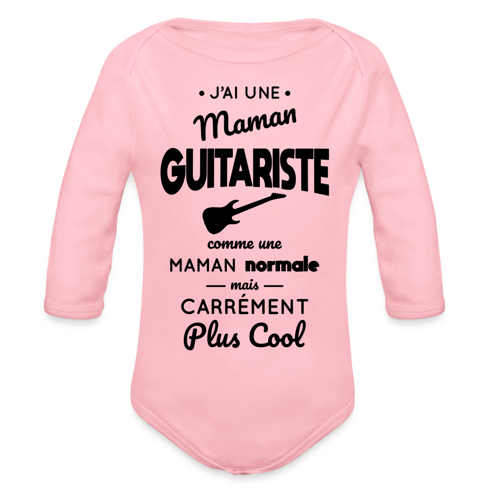 Body Bébé bio manches longues - J'ai une maman guitariste - rose clair