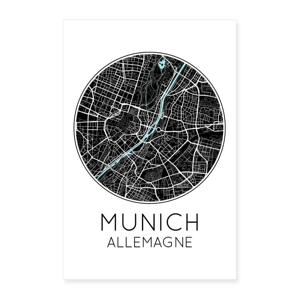 Poster Munich - Plan Munich - 60 x 90 cm - blanc
