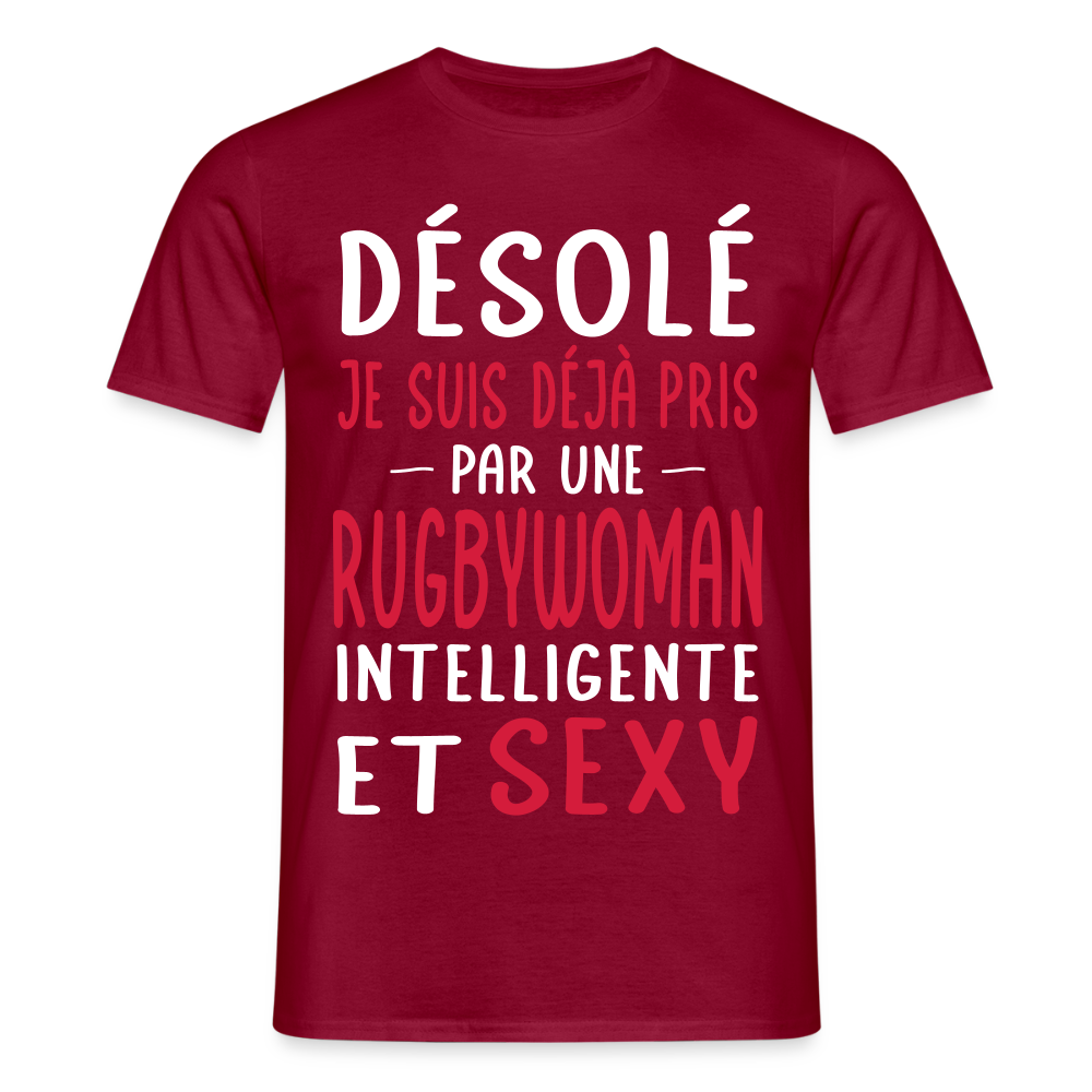 T-shirt Homme - Je suis pris par une rugbywoman intelligente et sexy - rouge brique