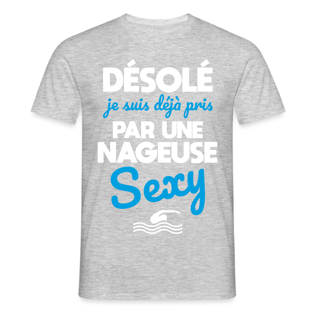 T-shirt Homme - Je suis pris par une nageuse sexy - gris chiné