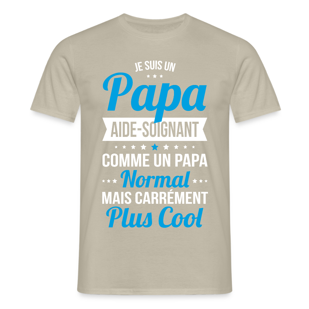 T-shirt Homme - Papa aide-soignant plus cool - beige sable
