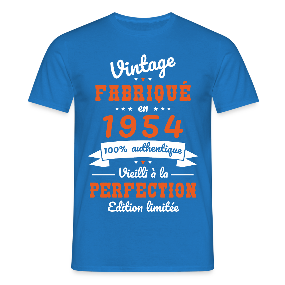 T-shirt Homme - Anniversaire 71 Ans - Vintage Fabriqué en 1954 - bleu royal