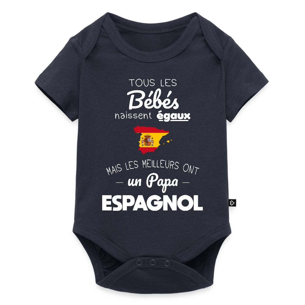 Body Bébé bio manches courtes - Les Meilleurs Ont Un Papa Espagnol - bleu marine