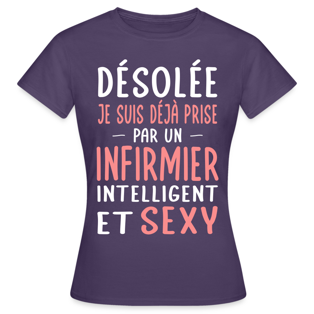 T-shirt Femme - Je suis prise par un infirmier intelligent et sexy - violet foncé