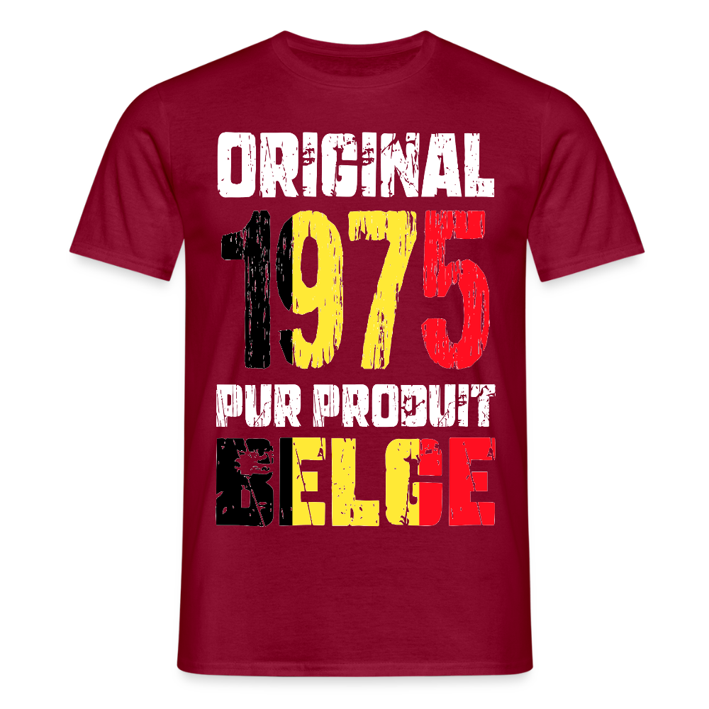 T-shirt Homme - Anniversaire 50 Ans - Original 1975 - Pur produit Belge - rouge brique