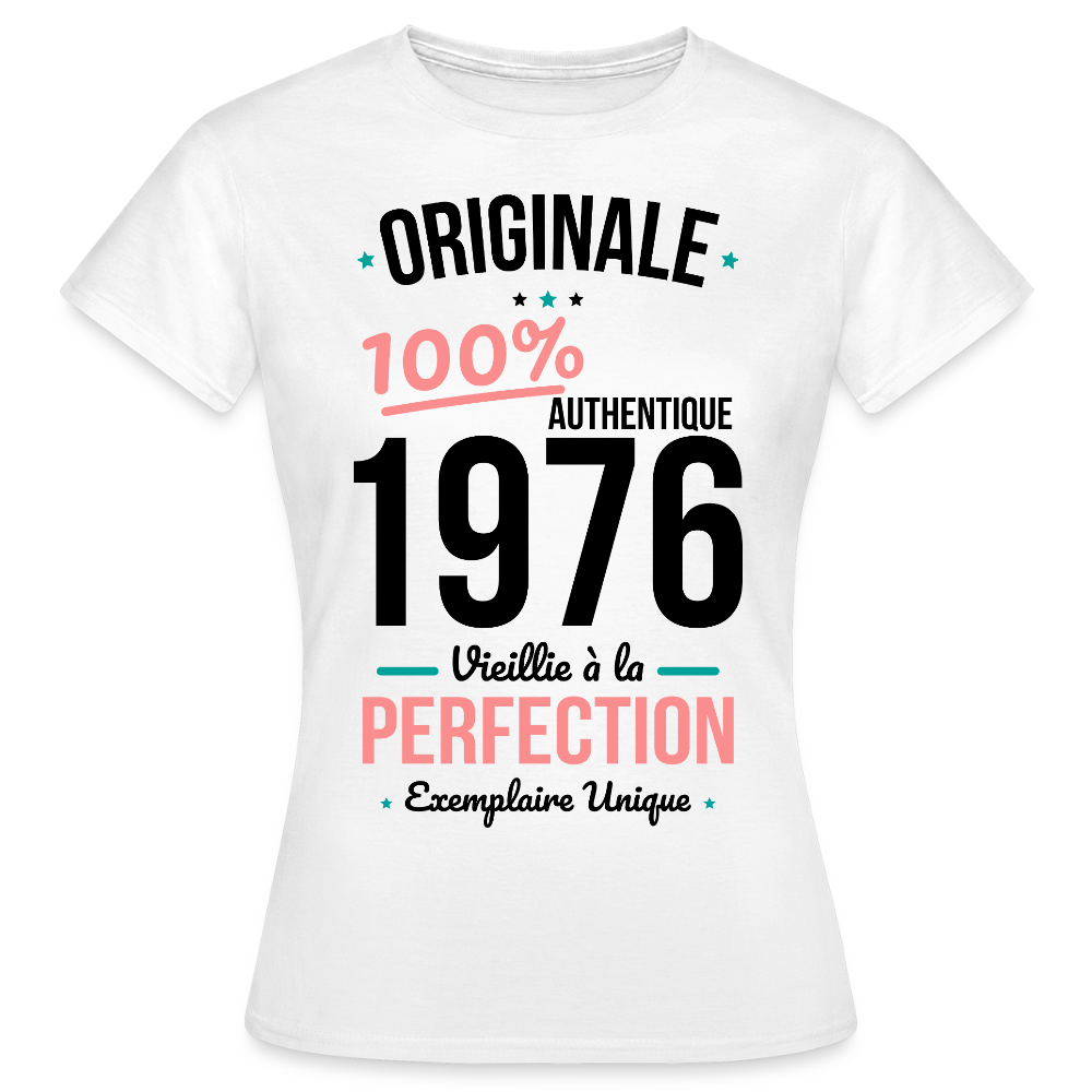 T-shirt anniversaire 50 ans Femme coloris clair – Originale 1976 Authentique - blanc