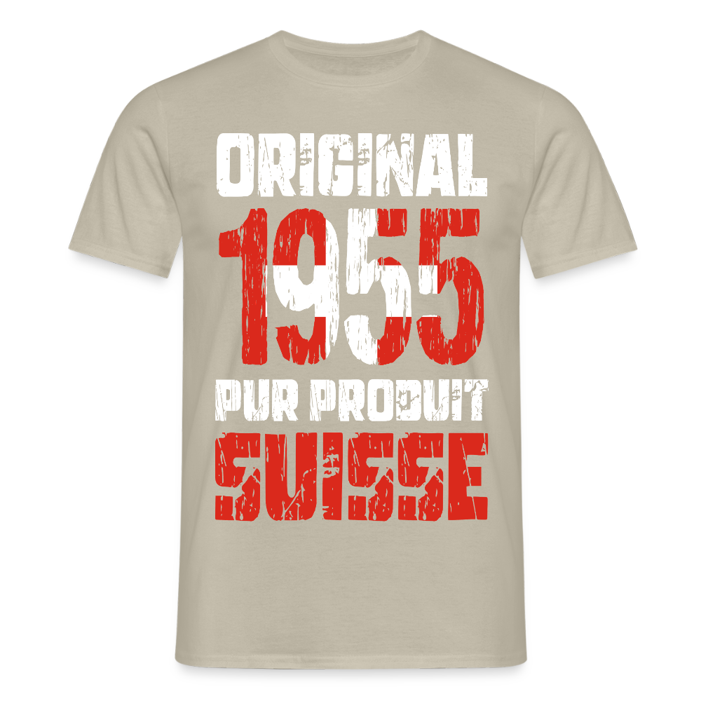 T-shirt Homme - Anniversaire 70 Ans - Original 1955 - Pur produit Suisse - beige sable
