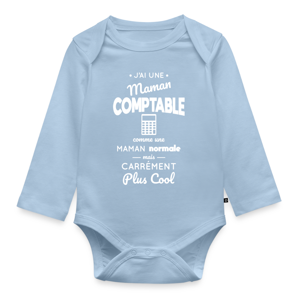 Body Bébé bio manches longues - J'ai une maman comptable - bleu clair