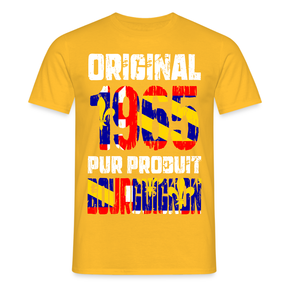 T-shirt Homme - Anniversaire 60 Ans - Original 1965 - Pur produit Bourguignon - jaune
