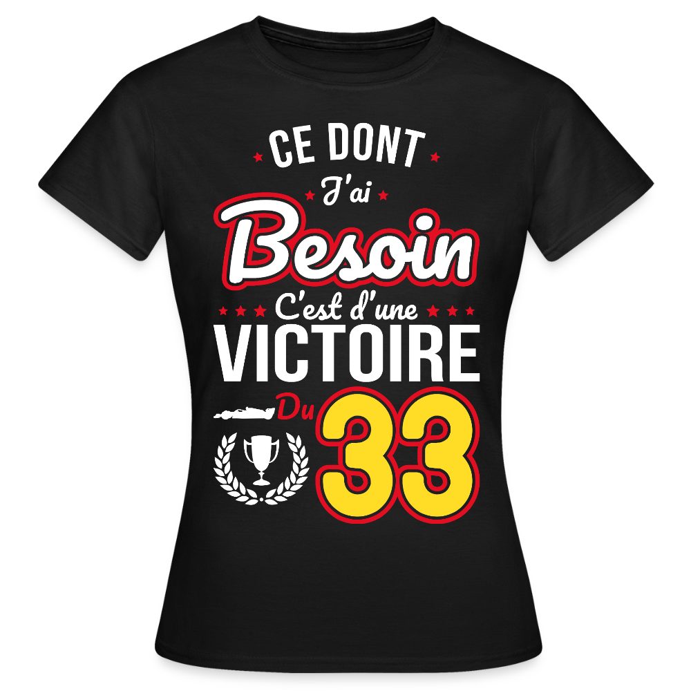 T-shirt Femme - Ce dont j'ai besoin c'est d'une victoire du 33 - noir
