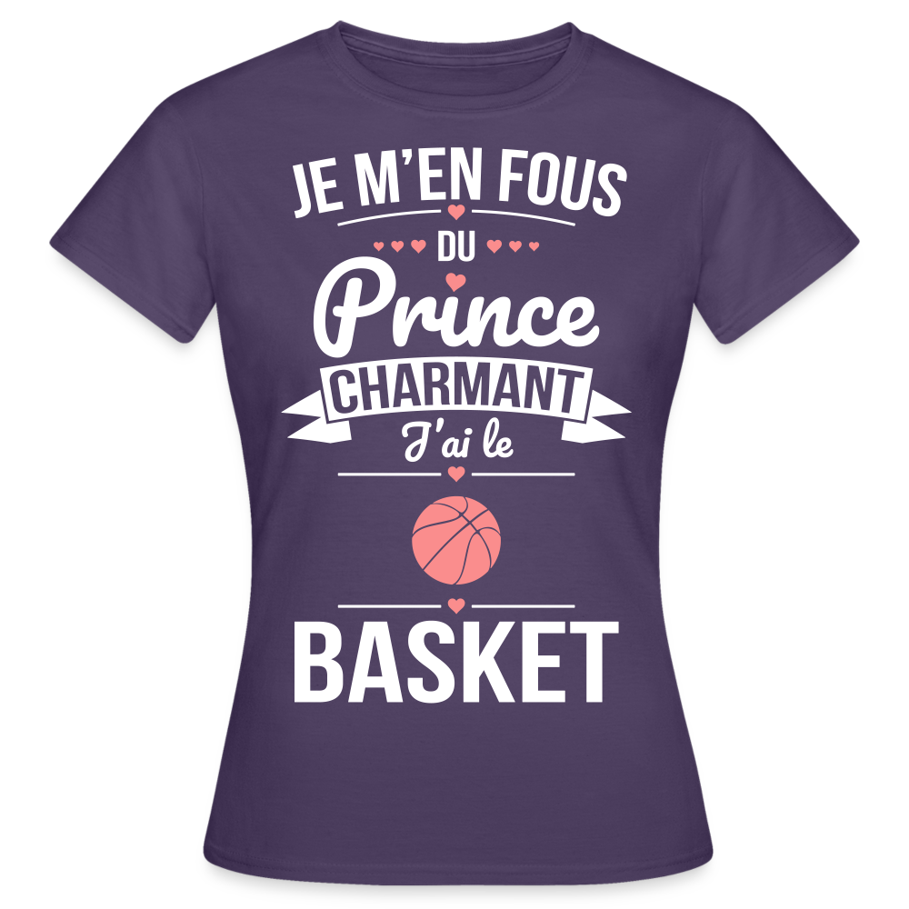 T-shirt Femme - Je m'en fous du prince charmant j'ai le basket - violet foncé