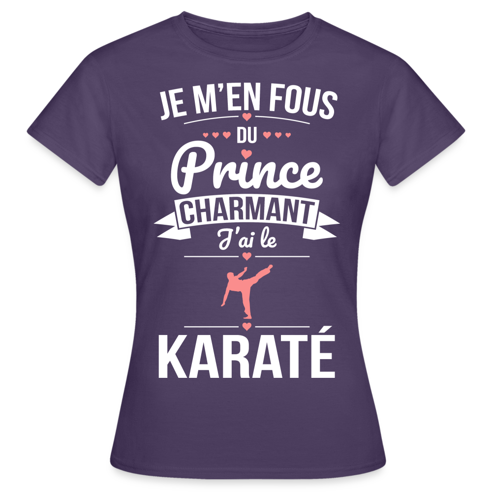 T-shirt Femme - Je m'en fous du prince charmant j'ai le karaté - violet foncé