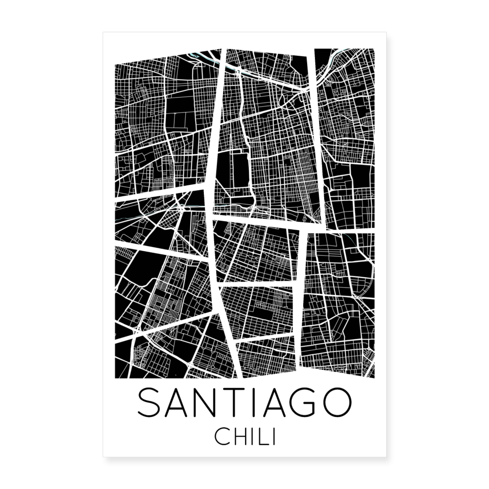 Poster Santiago - Plan Santiago - 60 x 90 cm - blanc