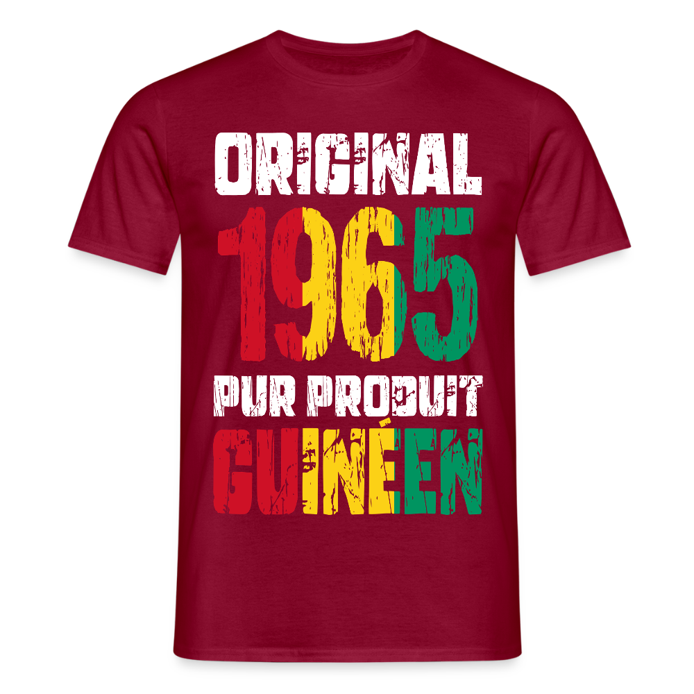T-shirt Homme - Anniversaire 60 Ans - Original 1965 - Pur produit Guinéen - rouge brique