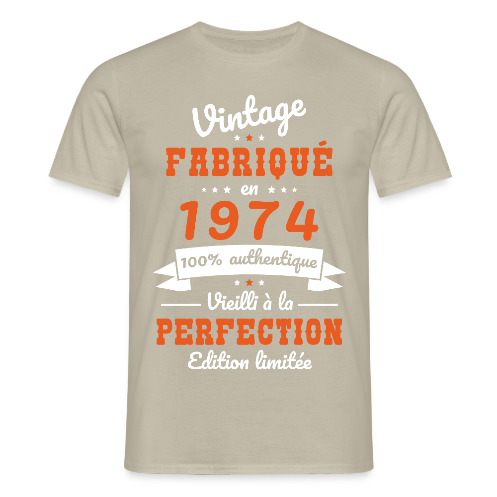 T-shirt Homme - Anniversaire 51 Ans - Vintage Fabriqué en 1974 - beige sable