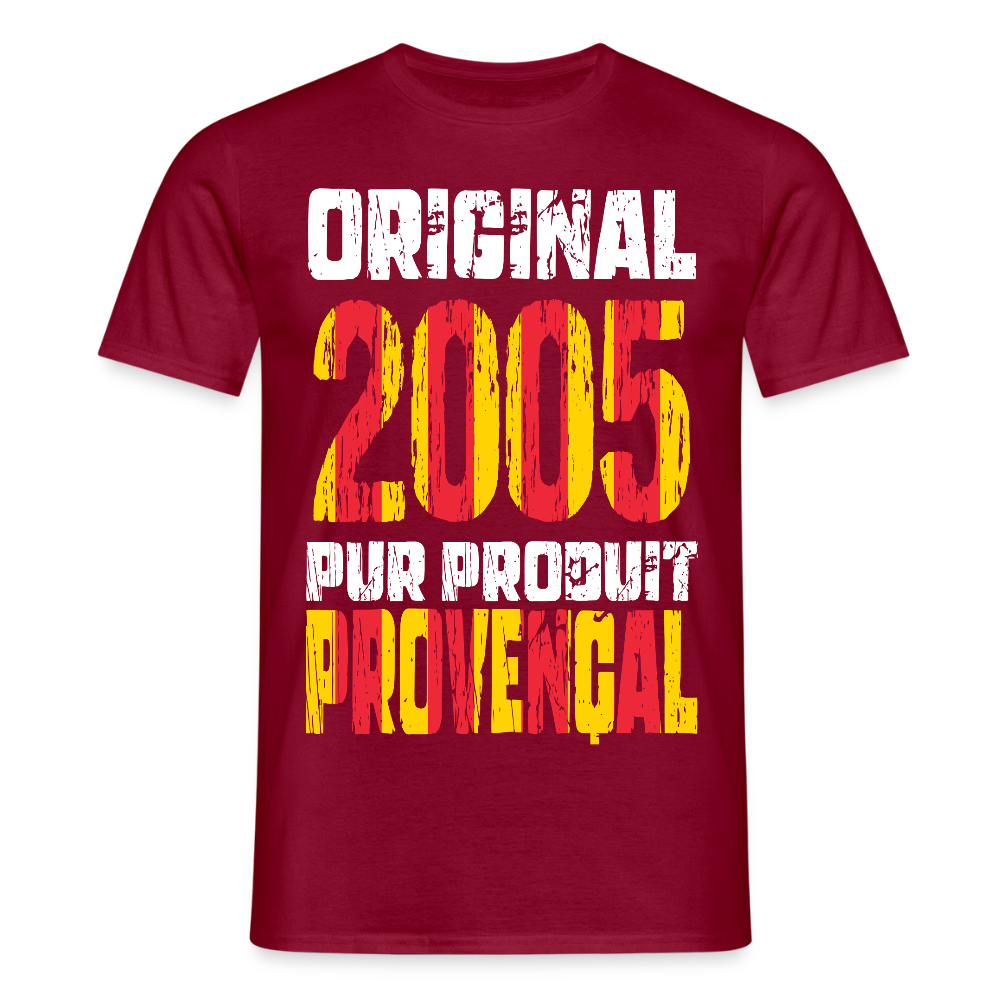 T-shirt Homme - Anniversaire 20 Ans - Original 2005 - Pur produit Provençal - rouge brique
