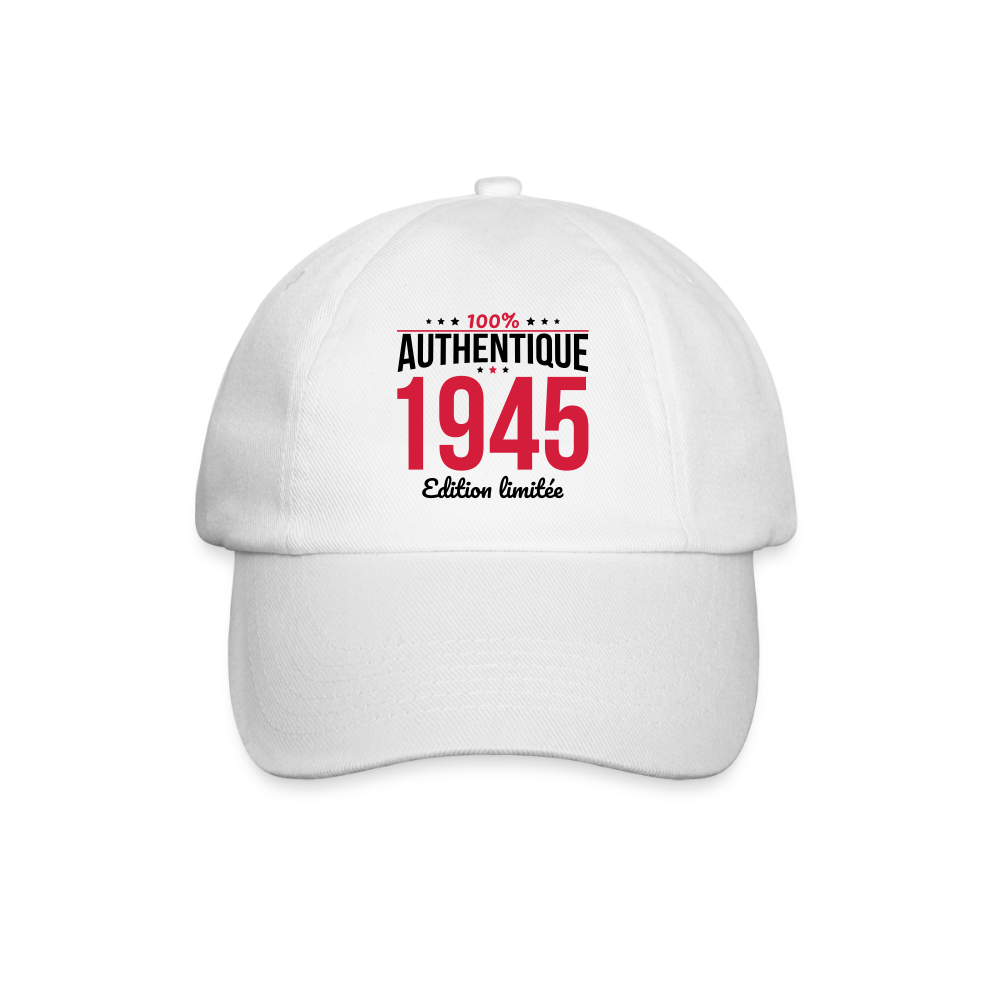 Casquette classique - Anniversaire 80 Ans - 100% Authentique 1945 - blanc/blanc