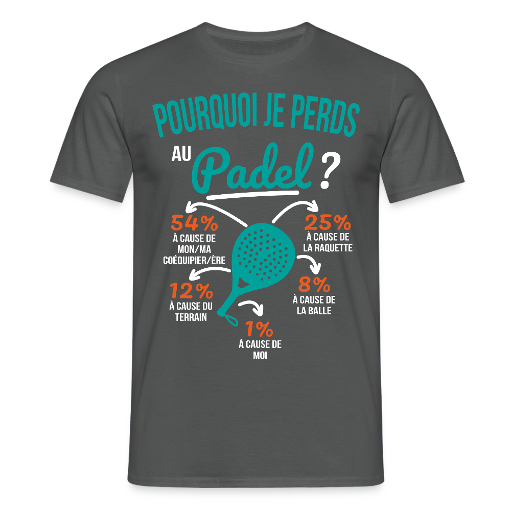T-shirt Homme - Pourquoi Je Perds Au Padel - charbon