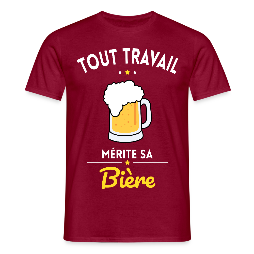 T-shirt Homme - Tout travail mérite sa bière - rouge brique