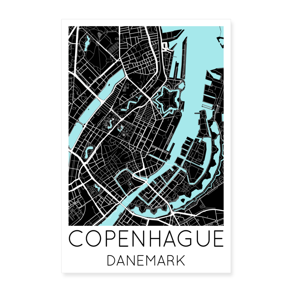 Poster Copenhague - Plan Copenhague - 60 x 90 cm - blanc
