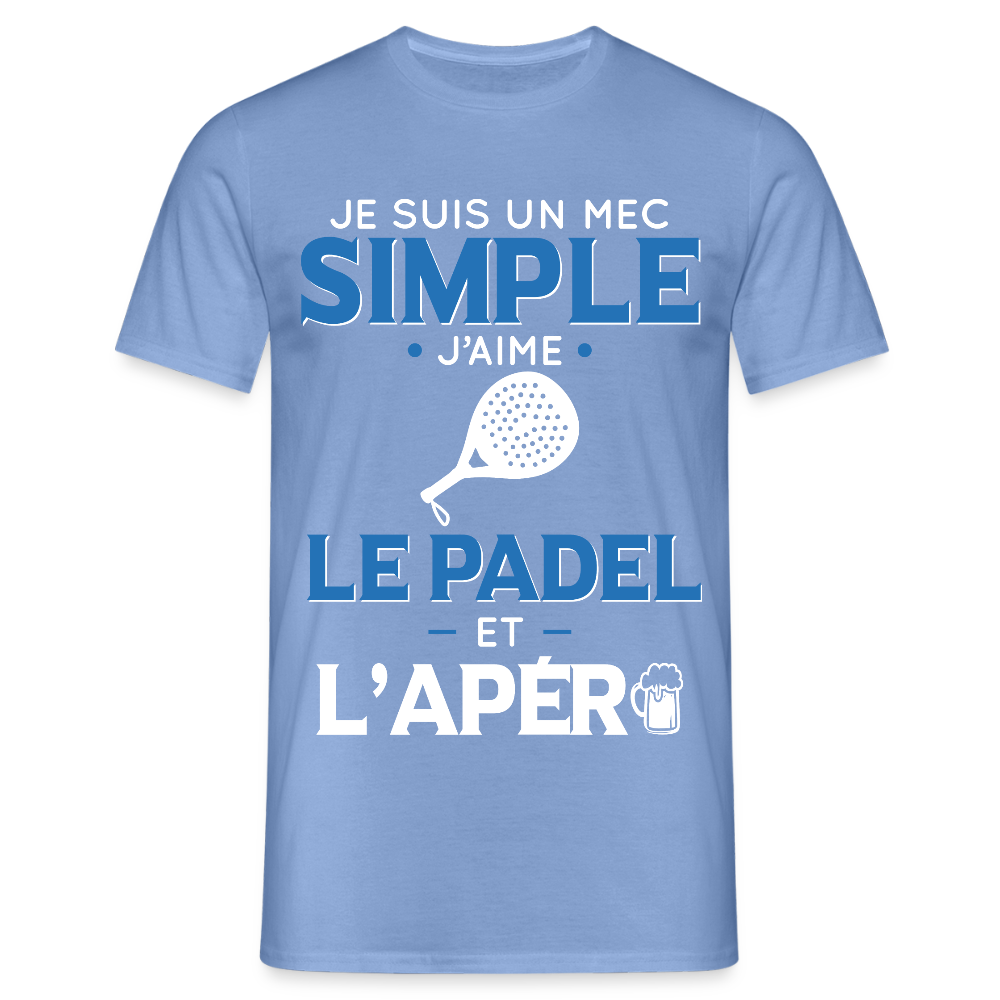 T-shirt Homme - Mec Simple j'aime le Padel et L'apéro - carolina blue