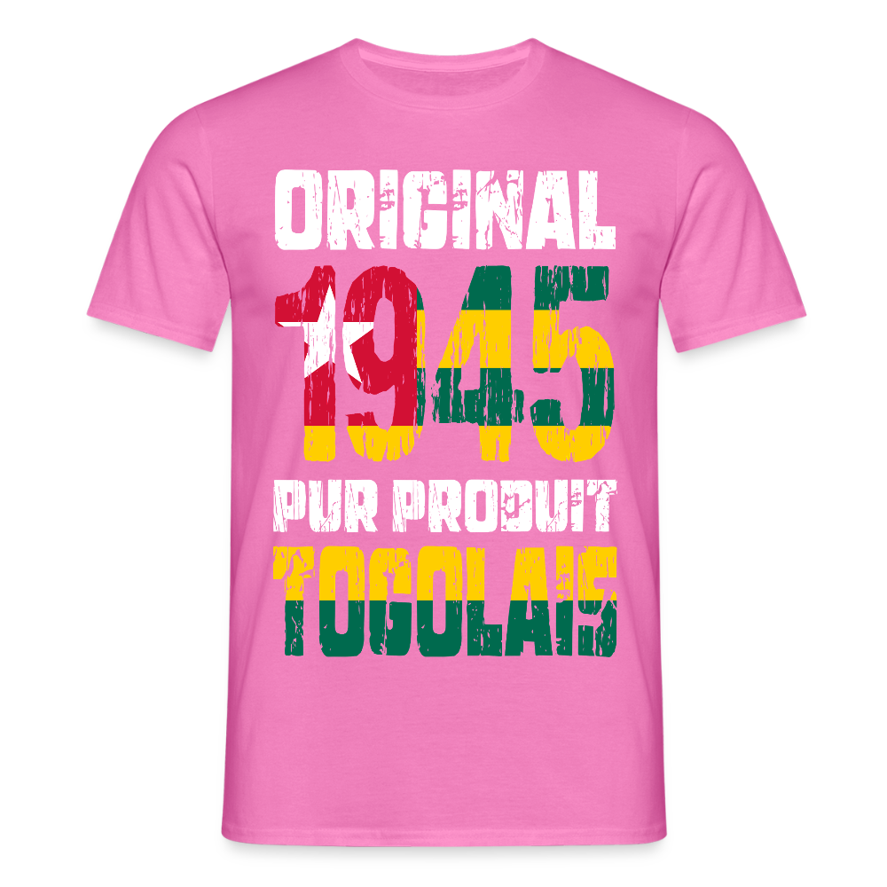 T-shirt Homme - Anniversaire 80 Ans - Original 1945 - Pur produit Togolais - rose