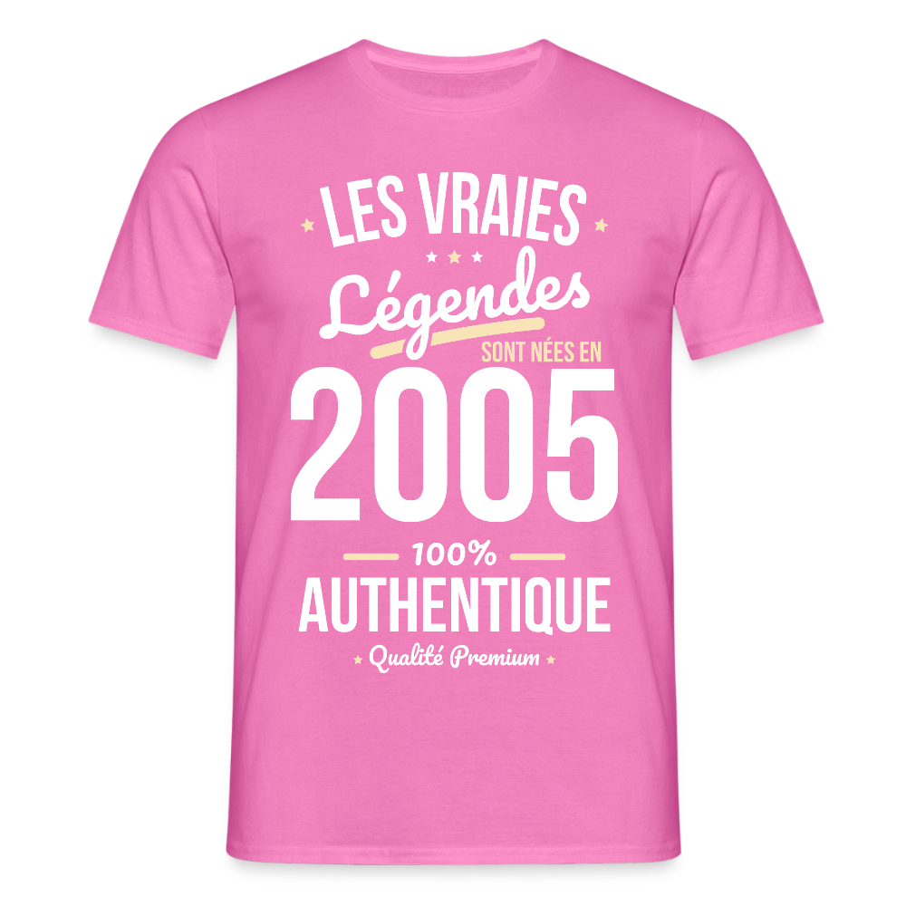 T-shirt Homme - Anniversaire 20 Ans - Les vraies Légendes sont nées en 2005 - rose
