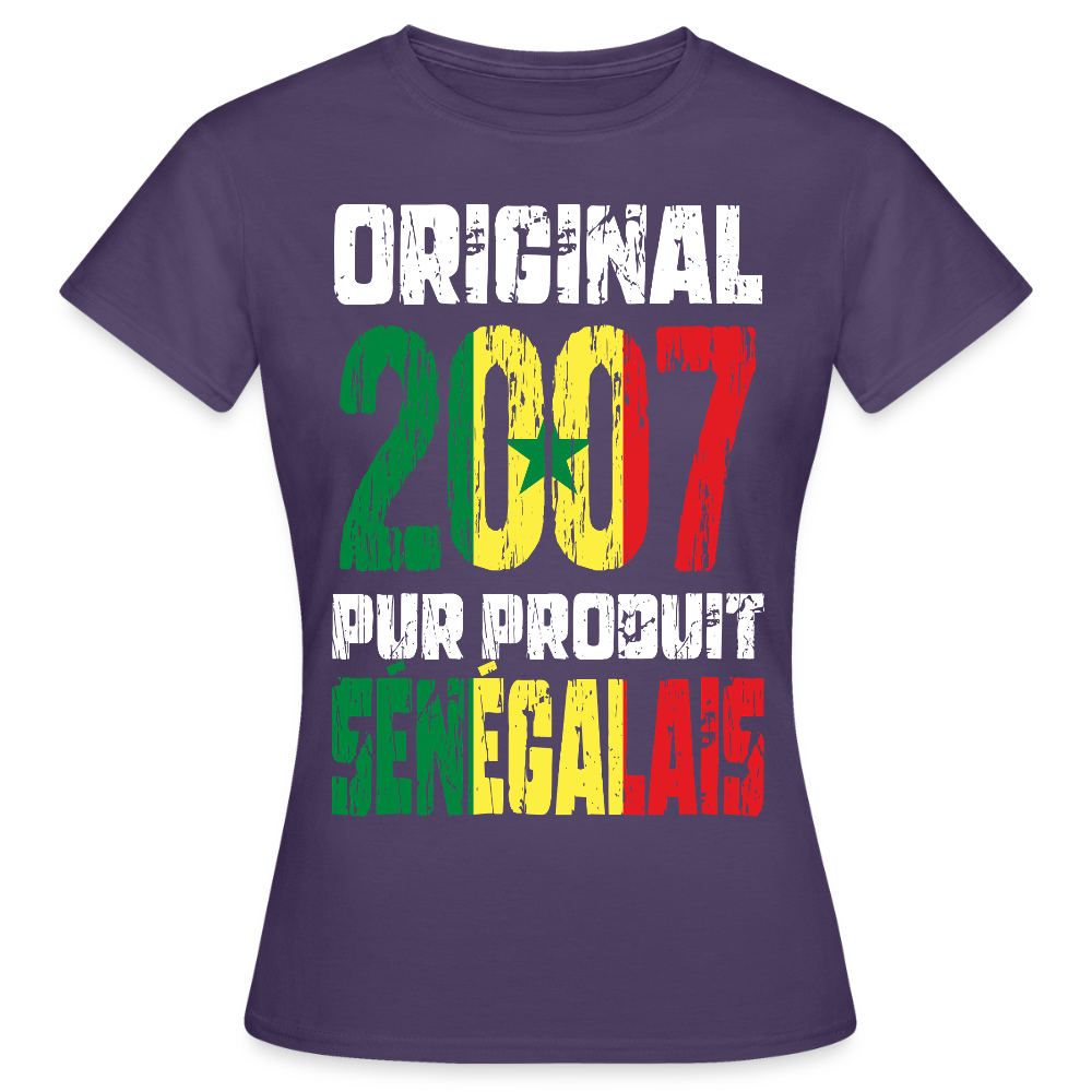 T-shirt Femme - Anniversaire 18 Ans - Original 2007 - Pur produit Sénégalais - violet foncé