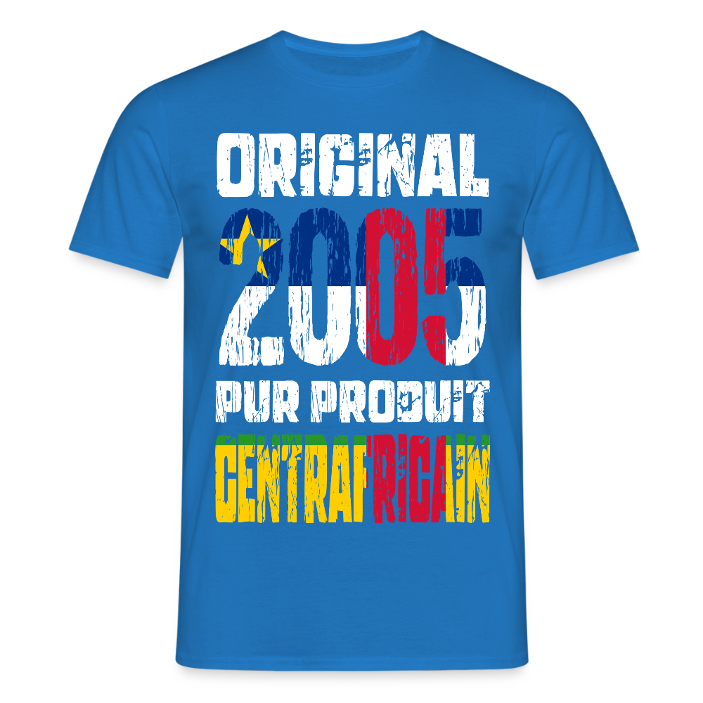 T-shirt Homme - Anniversaire 20 Ans - Original 2005 - Pur produit Centrafricain - bleu royal
