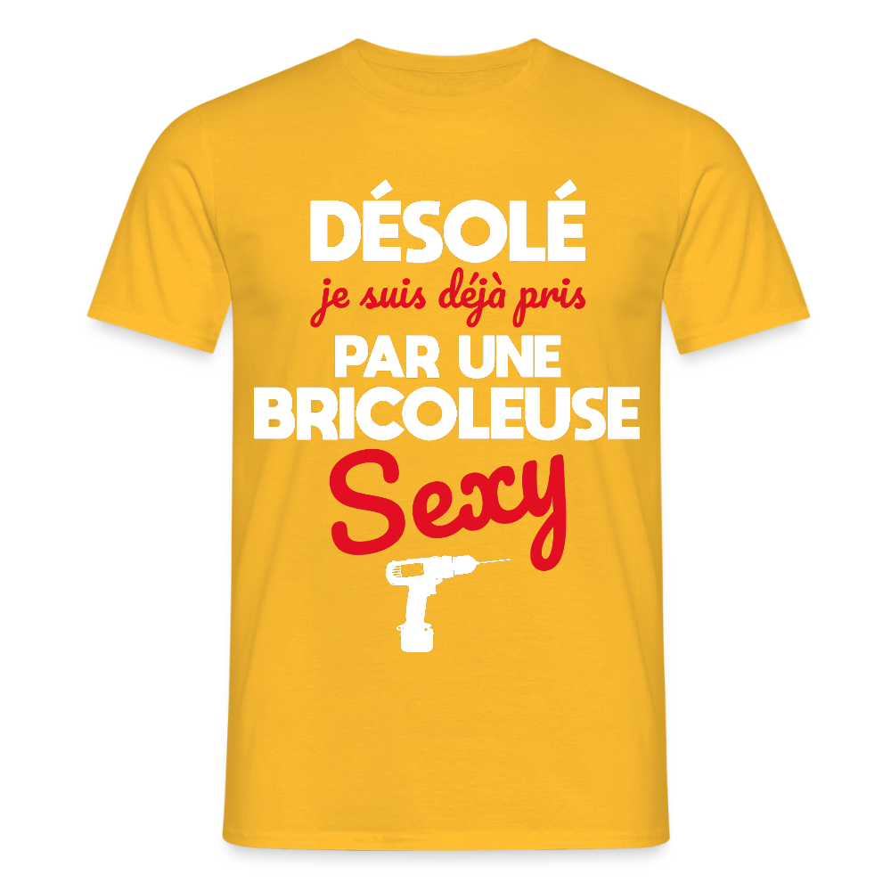 T-shirt Homme - Je suis pris par une bricoleuse sexy - jaune