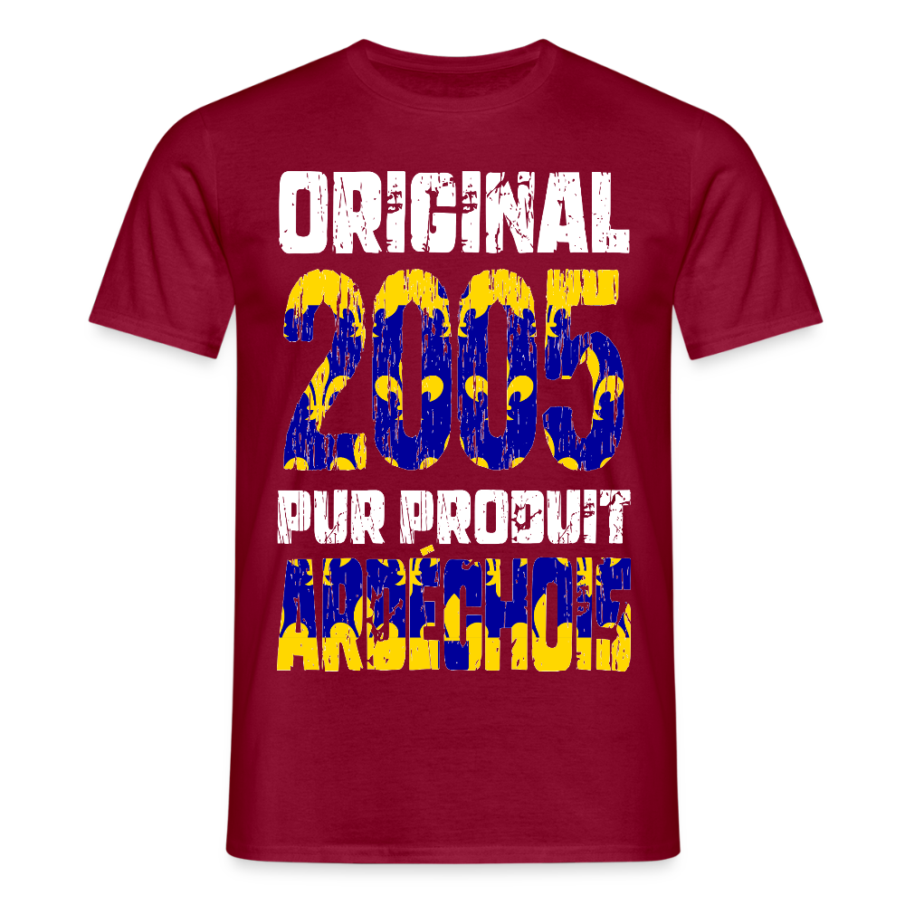 T-shirt Homme - Anniversaire 20 Ans - Original 2005 - Pur produit Ardéchois - rouge brique