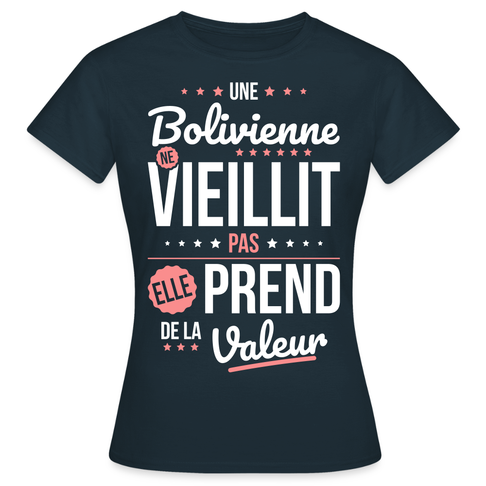T-shirt Femme - Une Bolivienne ne vieillit pas - marine