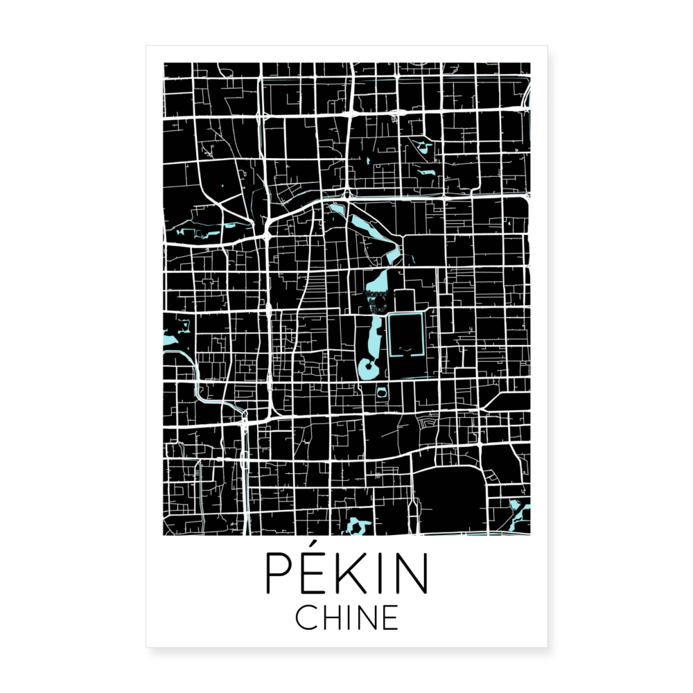 Poster Pékin - Plan Pékin - 40 x 60 cm - blanc