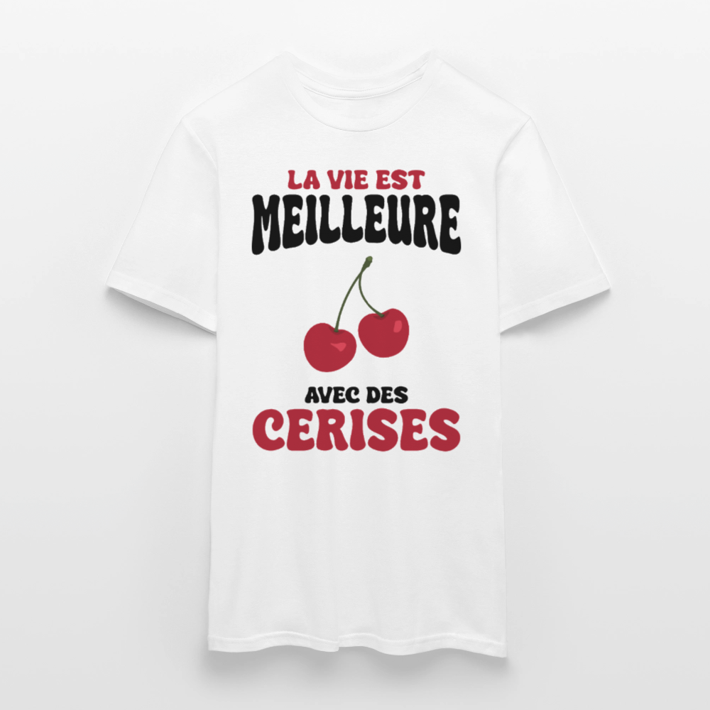 T-shirt Homme - La vie est meilleure avec des cerises - blanc
