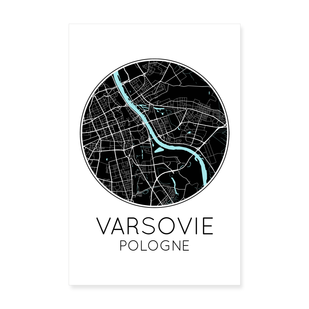 Poster Varsovie - Plan Varsovie - 20 x 30 cm - blanc