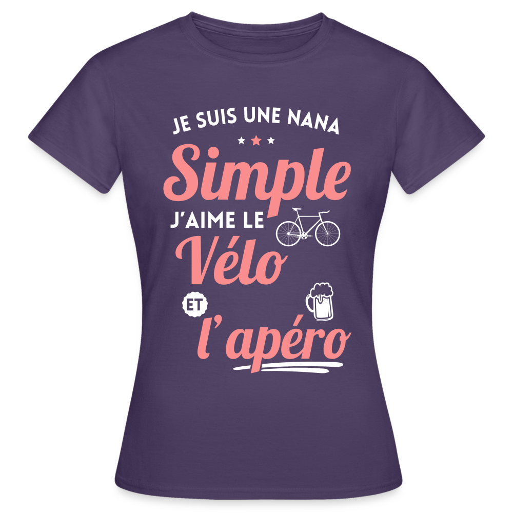 T-shirt Femme - J'aime le vélo et l'apéro - violet foncé