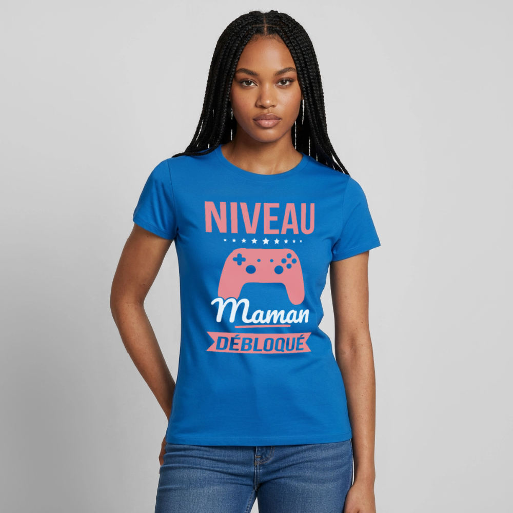 T-shirt femme - Niveau maman débloqué - bleu royal