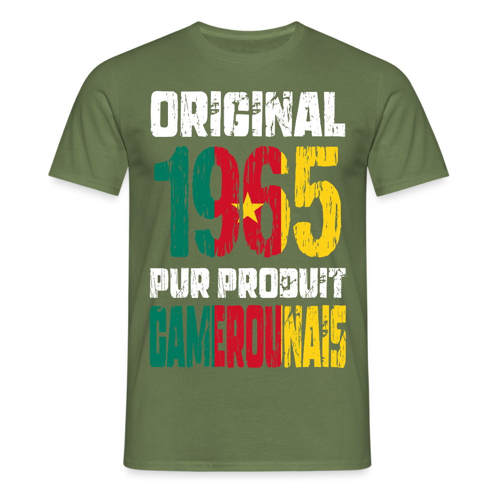 T-shirt Homme - Anniversaire 60 Ans - Original 1965 - Pur produit Camerounais - vert militaire